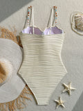 Wrinkled Shell Underwired Beads Women Swimwear One Piece Swimsuit Female High Leg Cut Monokini Bather Bathing Suit Swim Bodysuit