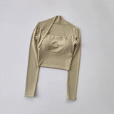 Women's Long Sleeve Fitness Sports Top Elegant Dance Yoga Shirt with Chest Cushion Small Waistband for Gym Speed up Short