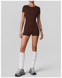 Butt Lifting One Piece Body Shaping Yoga Jumpsuit Women Short Sleeve Hollow Out Backless Bodycon Shorts Sports Suit Workout Wear