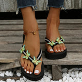 Luxury Crystal Butterfly Wedge Heel Flip Flops Women Fashion Clip Toe Thick Bottom Slippers Woman Summer Beach Non Slip Slides