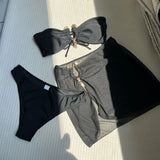 With Mesh Skirt Bandeau Bikini Women Swimwear Female Swimsuit Three-pieces Bikini Set Metal Ring Bathing Suit Swim Beachwear