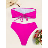 Sexy Bandeau High Leg Cut Female Swimsuit High Waist Bikini Women Swimwear Two-Pieces Bikini Set Bather Bathing Suit Swim V5444