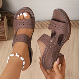 Lightweight High-Heeled Sandals Women Plus Size 43 Hollow Out Thick Heel Slippers Woman Summer Slip On Platform Sandles Female