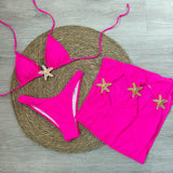 Sexy starfish 3 Pieces Bikinis 2025 Swimsuit For Women Black Swimwear Brazilian Bikini Set Biquini Female Swimuits Beachwear