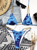 Sexy Cow Print Halter Metal Chains Brazilian Bikini Women Swimsuit Female Swimwear Two Pieces Bikini Set Bathing Suit Swim Lady