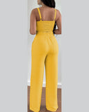 Women's Two Piece Sets Fashion Print Halter V-Neck Short Tank Suit Tops Long Pants Matching Set Summer Casual Female Slim Pants