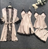 4 Pieces Women's Sexy Lace Pajamas Fashion V-Neck Gown Comfort Pajamas Pajamas Pajamas With Chest Pads Nightdress Casual Loungew