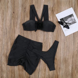 2024 Three Pieces Bikini Set Cover Up Swimwear Women Swimsuit Solid Floral Lace Push Up Bathing Suit Beachwear Swimming Biquini