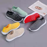 Women's Slip-On Crystal Sneakers 2025 Breathable Mesh Plus Size 35-43 Casual Flats Women Comfort Soft Sole Running Walking Shoes
