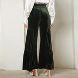 Autumn Winter Velvet Wide-Leg Pants Elegant Ruffled High-Waisted Straight-Leg Pants for Lady Casual Commuter Loose-Fit Trousers