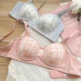 Summer Lace Half Cup Bra Small Bust Beachwear Gathering Light Support Pure Bralette Ultra Thin Wirefree Set AU MOYISU S-XL-32-38