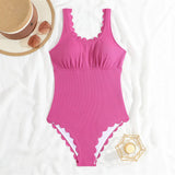 S - XXL 11 Colors Ribbed Frilled Women Swimwear One Piece Swimsuit Female Backless High Leg Cut Bather Bathing Suit Swim K7097