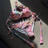 S- XL Sexy Printed Underwired Halter Bikini Women Swimwear Female Swimsuit Two-pieces Bikini Set Bather Bathing Suit Swim V4591
