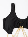 Cut-out Chain Linked One Piece Swimsuit Monokini Swimwear Women 2025 Bathers Padded Beachwear Bathing Swimming Suit Summer