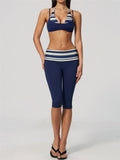 Summer Polka Dot Yoga Sets Women Hanging Neck Shockproof Sports Bra Fitness Suit Folding High Waist Mid Pants Gym Tracksuit
