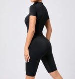 Women's One-Piece Suit Zipper Short Sleeve Gym Push Up Workout Clothes Fitness Short Bodysuit Sportswear Jumpsuits