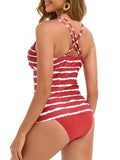 2026 Strappy Tankini Set Two Pieces Swimsuit Women Striped Swimwear Female Bathers Bathing Swimming Swim Suit Beachwear XXL