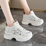 Breathable White Sneakers Shoes Women Mix Color Chunky Platform Sport Sneaker Woman 2025 Lace-Up Thick Bottom Vulcanize Shoes