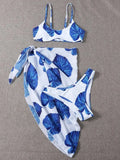 3 Pieces Leaf Print Bikinis 2026 Women & Cover Up Skirt Swimwear Female Sexy Swimsuit Beachwear Bathers Bathing Swimming Suit