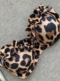 Leopard Ruffled Bra Cup Bikini 2025 Women Bandeau Swimsuit Female Swimwear Two Pieces Bikini Set Push Up Bathing Suit Swim Lady