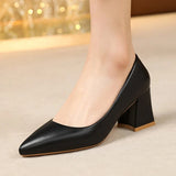 Zoki 2025 Thick Heels Basic Pumps for Women Solid Color Pointed Toe High Heel Office Shoes Woman Shallow Plus Size Pumps 35-42