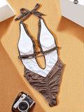 2026 New Women Sexy Deep V Neck One-piece Suit Swimwear Frill Backless Lace-up Swimsuit Hollow Out High Waist Bodysuit Beachwear