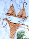 2025 Metallic Satin High Cut Brazilian Bikini Women Swimwear Female Swimsuit Two-pieces Bikini Set Bathing Suit Swim Beach Wear
