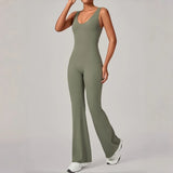 Women's Seamless Yoga Jumpsuits Sports Fitness Sleeveless Hip-lifting Flared One-piece Workout Gym Training Slim Fit Bodysuits