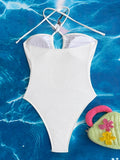 2026 Summer Women's One-piece Suit Swimwear Sexy Hollow Out Neck Lace-up Bodysuit Beachwear High Waist Push Up Bathing Suits