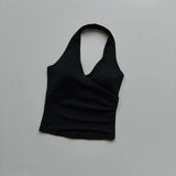 Sexy V-neck Cross Halter Neck Yoga Vest Sleeveless Sports Bra with Chest Pad Naked Sense Fitness Top with Beauty Back Design for