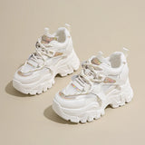Breathable Chunky White Sneakers for Women Fashion Laser Thick Bottom Vulcanize Shoes Woman 2025 Lace Up Platform Running Shoes