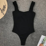 Sexy White Frill Trim Ruffled Ribbed Female Swimwear One Piece Swimsuit Women Monokini High Cut Bather Bathing Suit Swim Lady