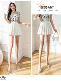 Women High Waist Pleated Skirt with Safety Shorts, Black A Line Mini Skort for Casual Office School Style Outfits