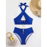 2026 Halter Cut Out High Waist Bikini Female Swimsuit Women Swimwear Two-pieces Bikini set Padded Bather Bathing Suit Swim V6256