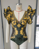 2026 New Swimsuit High-End Design 2Pcs Floral Print Ruffle Slimming Holiday Sexy Hot Spring One Piece Swimsuit for Women