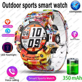 2026 Rugged Sports Smart Watch Bluetooth Calls Colorful Waterproof Military Smartwatches with Flashlight SOS COMPASS for Phone