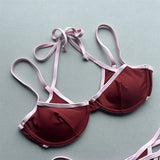 Halter Splicing Bikini Female Swimsuit Women Swimwear Two-pieces Bikini Set Underwired Strappy Bather Bathing Suit Swim V8173