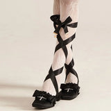Brand New Vintage y2k Square Toe Mules Pumps Gothic Ruffles Lolita Bow-knot Block Heels Ribbon Tie Ballet Shoes Women