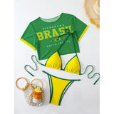 S -XL 13 Color Printed Three-piece Bikini set Short Sleeve Bikini Female Swimsuit Women Swimwear Bather Bathing Suit Swim V6854G