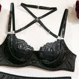 Toucheart Sexy Lingerie Set for Women Mesh Perspective Bra Set Lace Lace Splicing Sexy Hip-pack Skirt Sexy Underwear Garters Set