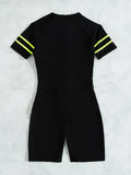 Zipper Mesh Surf One Piece Swimsuit Women Neon Green Solid Black Tummy Control Swimwear Beach Bathing Suit Swimming Set Monokini