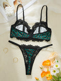 Green leopard print sexy lingerie set - see-through bra set - fashionable women's lingerie-exquisite intimate underwear ZA825182