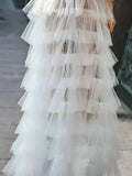White Ruffled Tiered Tulle Over Wrap Skirts Women Sheer Mesh Summer Maxi Skirt Low Long Beach Tulle Skirt Bridal Detachable FR8E
