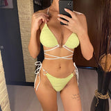 New Wrap Around Halter Wrinkled Bikini Women Swimwear Female Swimsuit Two-Pieces Bikini Set Bather Bathing Suit Swim Lady V4081