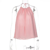 FDYOUI Women's Halter Off Shoulder Camisoles 2026 Summer Sexy Lace-up Backless Pink Tank Top Girls Loose Solid Tops Streetwear