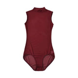 Solid Color Spring Stand-up Collar Sleeveless Tank Top For Women Light Mature Style Sexy Slim-fit See-through Mesh Bodysuit WHBH