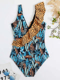 2026 Leopard Printed One Piece Swimsuit Ruffle Swimwear Women Padded Bathing Swimming Suit Female Summer Bodysuit