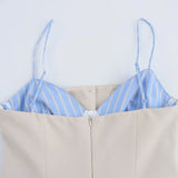 Foridol Striped Pleated Short Summer Dress Women Buttons Decor Spaghetti Strap V Neck Bodycon Mini Spring Beach Vestidos New In