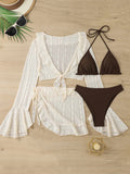 Women micro mini halter bikini sets 4 pieces with ruffles perspective cover tops and skirt swimsuit bathing suit beach outfits