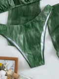 4PCS With Mesh Sheer Sarong Long Sleeve Bikini Female Swimsuit Women Swimwear Four-pieces Bikini Set Bathing Suit Swim Beachwear